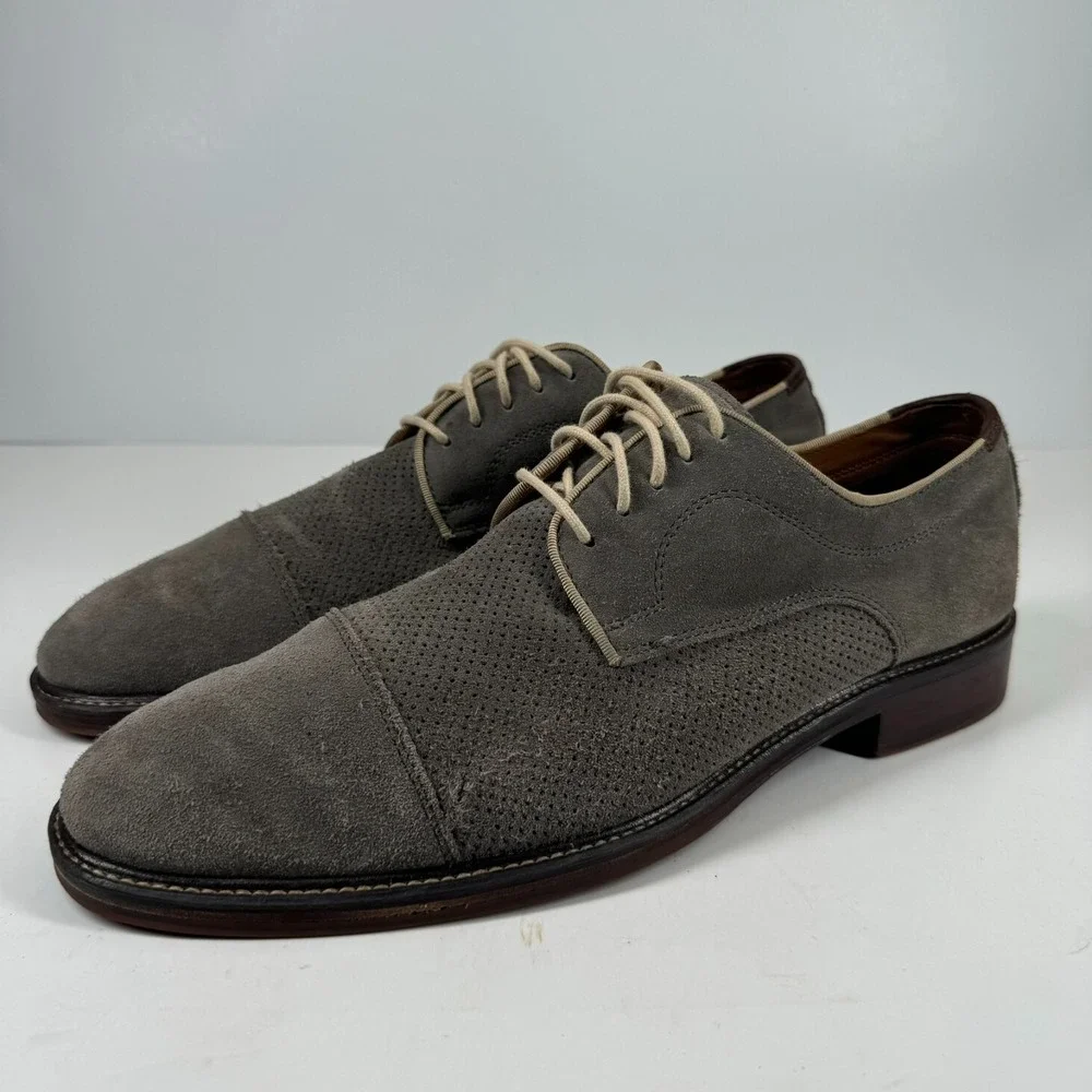 Johnston & Murphy Warner Perf Cap-Toe Men's US 10M Taupe Suede Oxford Dress Shoe